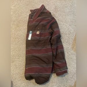 Maroon, gray, brown & black striped Carhartt jacket